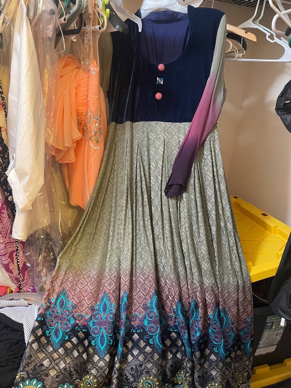 Velvet Bodice Ombre Maxi Dress in Navy, Teal & Purple